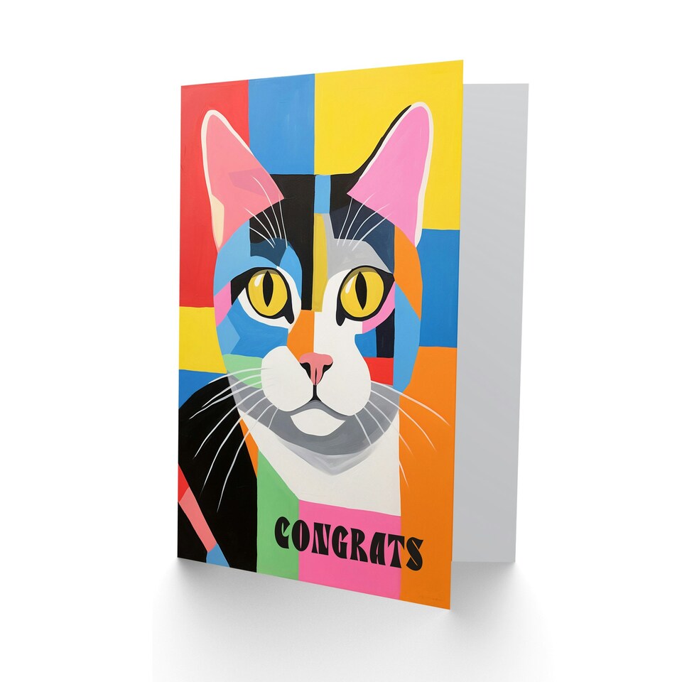 image 1 of Colourful Abstract Cat Lover Congratulations Him Her Card