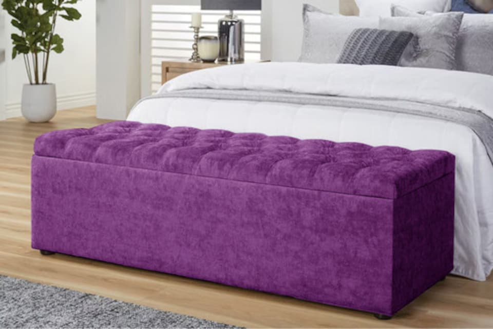 image 1 of 180cm Chesterfield Ottoman Storage Box -Upholstered Blanket Box - Purple Naple Ottoman Bench