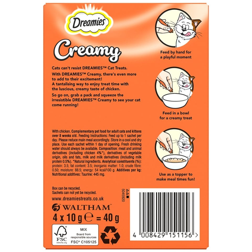 image 1 of Dreamies Creamy Cat Treats With Chicken 11 x 40g