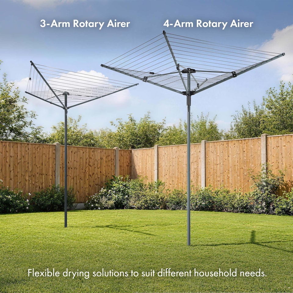 image 1 of Vonhaus Rotary Washing Line 30m, 3 Arm Outdoor Clothes Airer