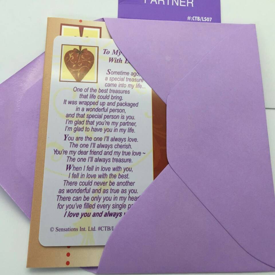image 1 of To My Partner With Love...Wallet Card (Sentimental Keepsake Wallet / Purse Card)
