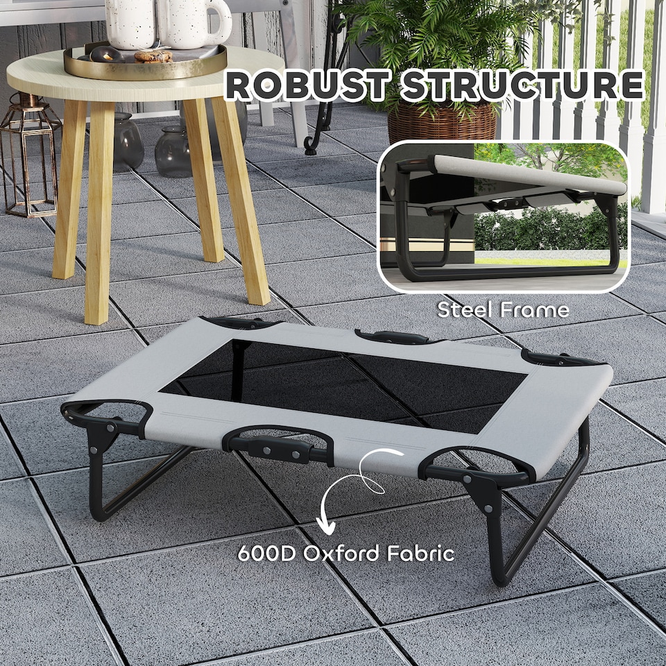 image 1 of PawHut Raised Dog Bed with Breathable Mesh for S & M Dogs, Light Grey | Grey | Light Grey | S