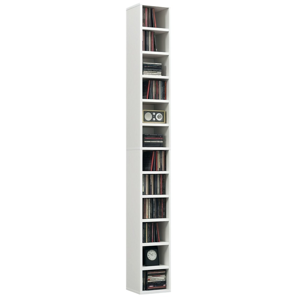 image 1 of HOMCOM 204 CD Storage Tower, Tall Bookcase Bookshelf with 12 Cubes, White
