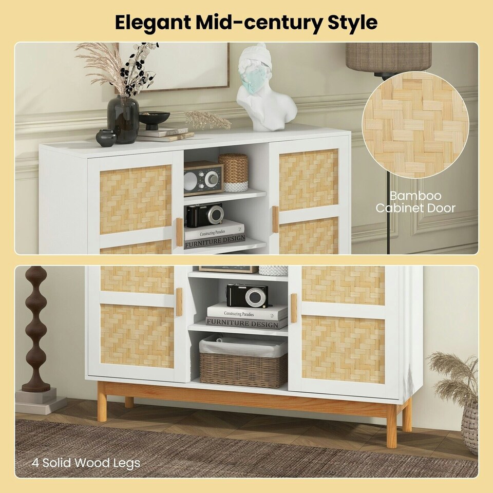 image 1 of COSTWAY 120CM Sideboard Buffet Cabinet w/3 Open Shelves White