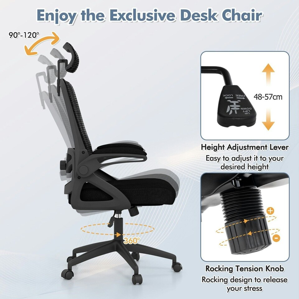 image 1 of COSTWAY Ergonomic Office Chair Adjustable Swivel Lumbar Support Black