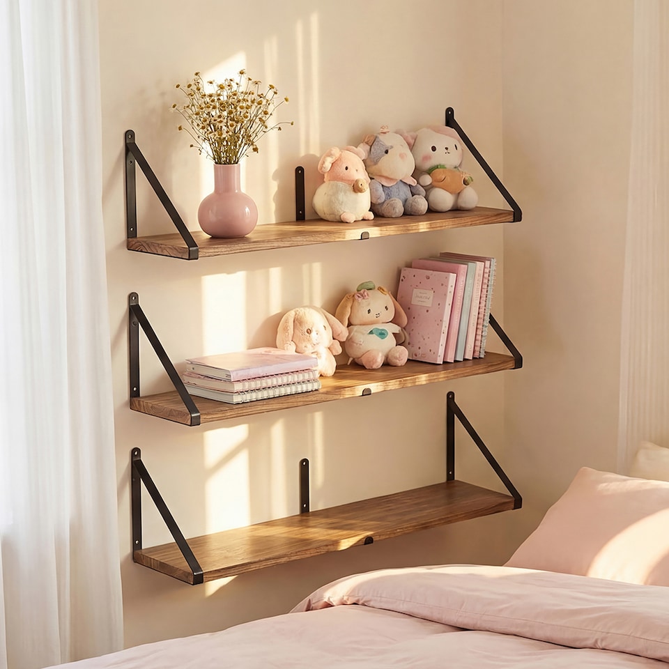 image 1 of Levede Floating Shelves Wall Mounted Book Shelves for Wall Set of 3 Natural