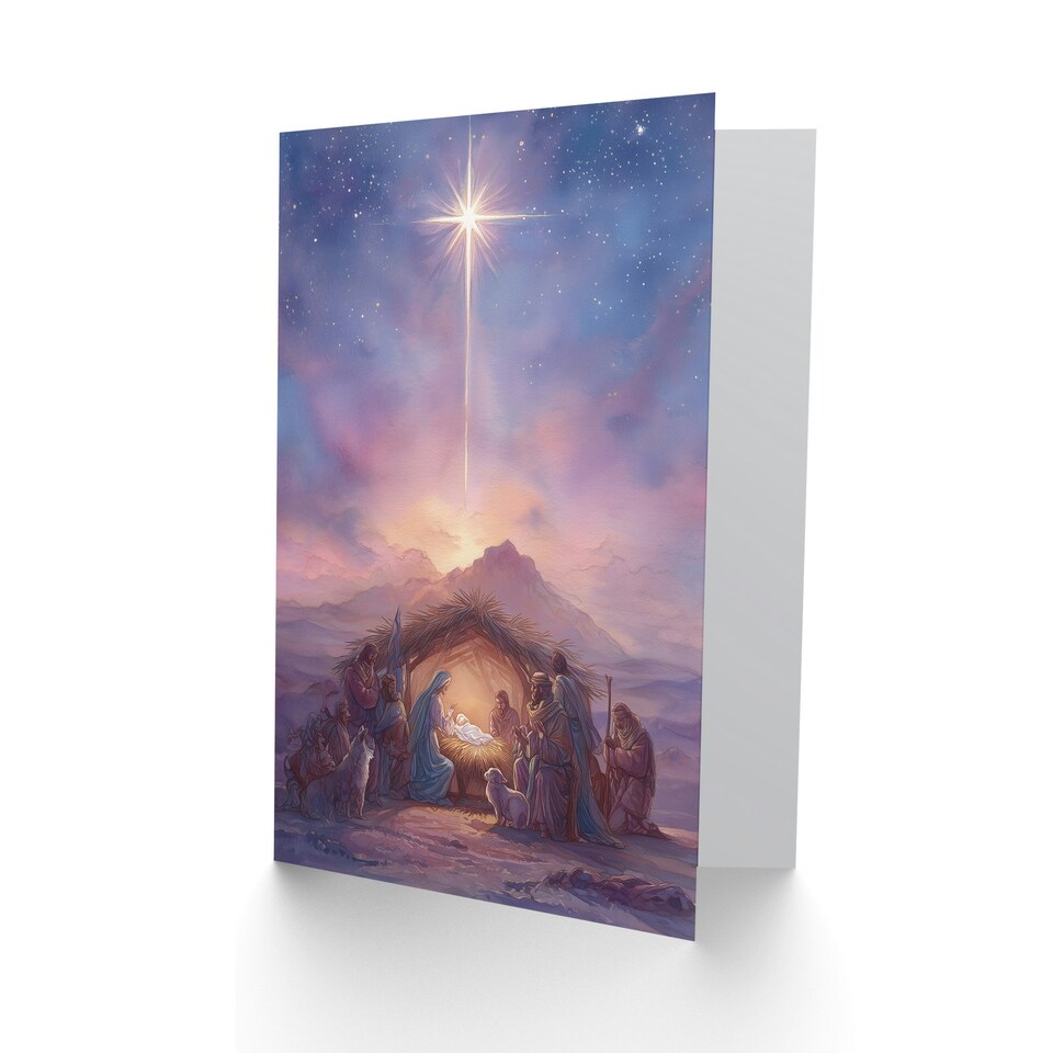 image 1 of Christmas Card Watercolour Nativity Scene with Star of Bethlehem
