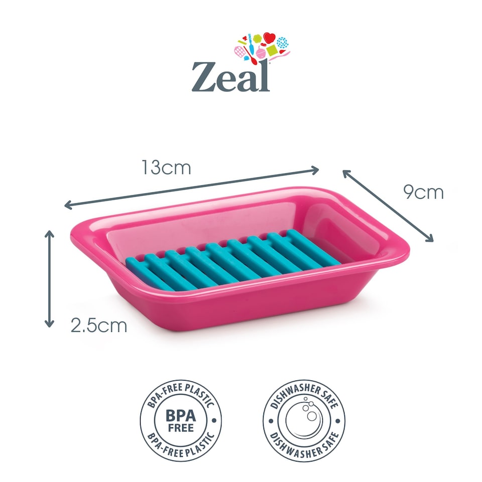 image 1 of Zeal Two Part Soap Dish, Easy Clean Melamine and Silicone, Neon Pink