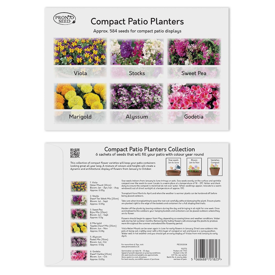 image 1 of Pronto Seed Bumper Baskets & Containers Flower Seed Variety Pack.  18 Varieties, Over 1400 Seeds