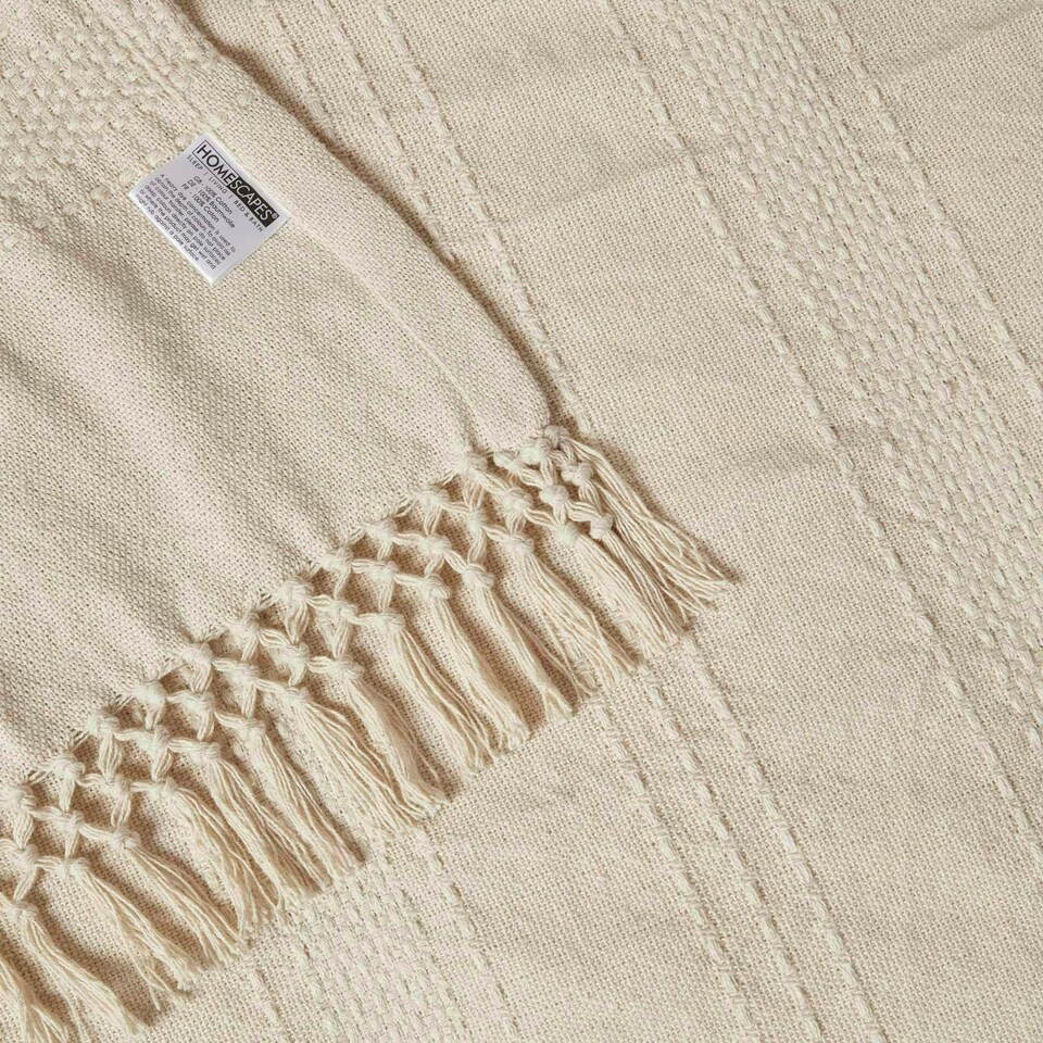image 1 of Homescapes Kashi Natural Cotton Throw with Tassels - 150 x 200 cm