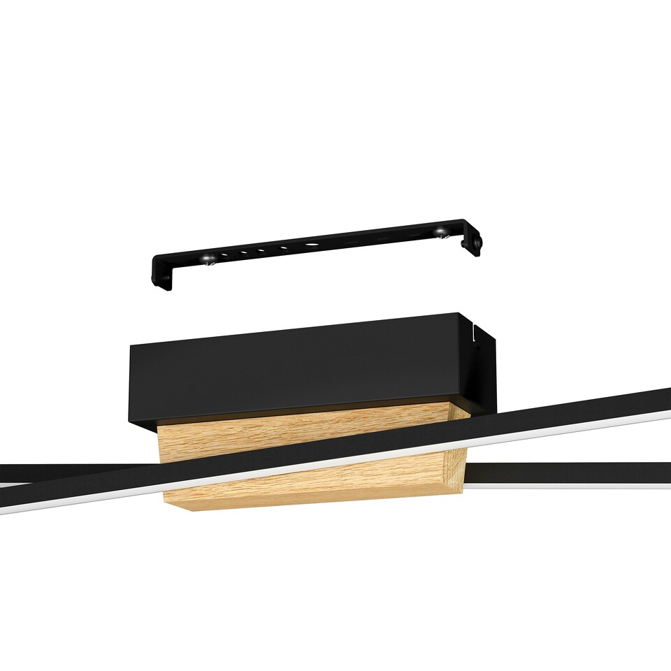 image 1 of EGLO Panagria Modern LED Ceiling Light with Wood Accents WBS | Black