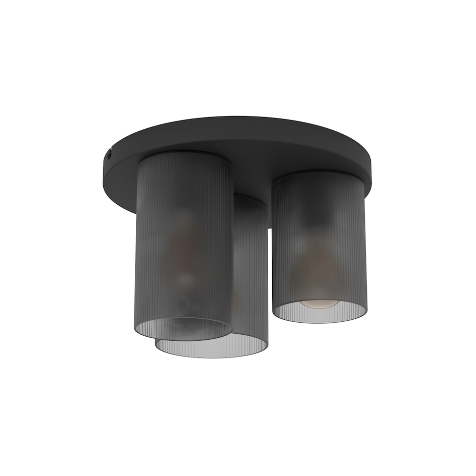 image 1 of EGLO Colomera Black Glass & Steel Flush Mount Ceiling Light