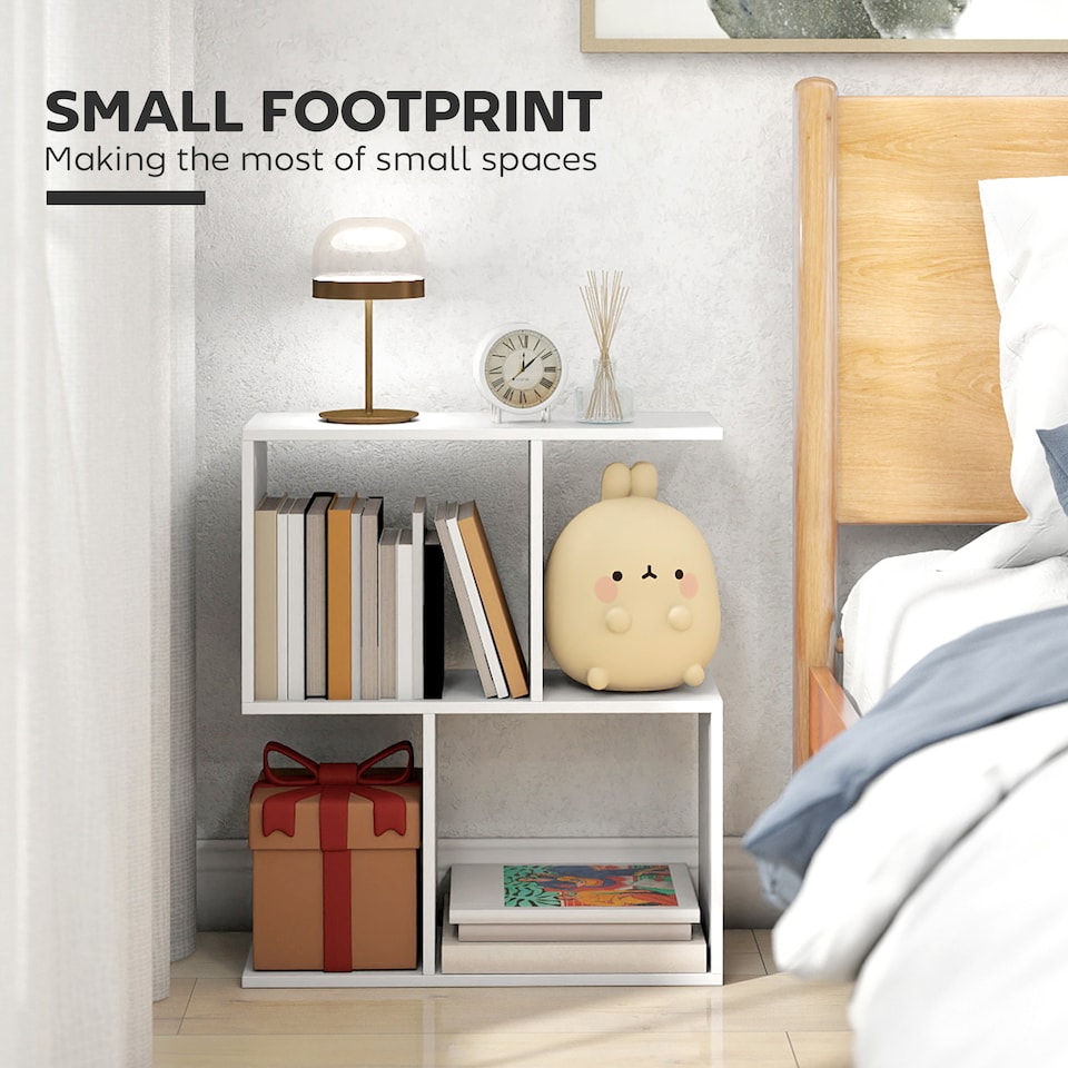image 1 of HOMCOM Side Table, Narrow End Table with Storage Shelves, White