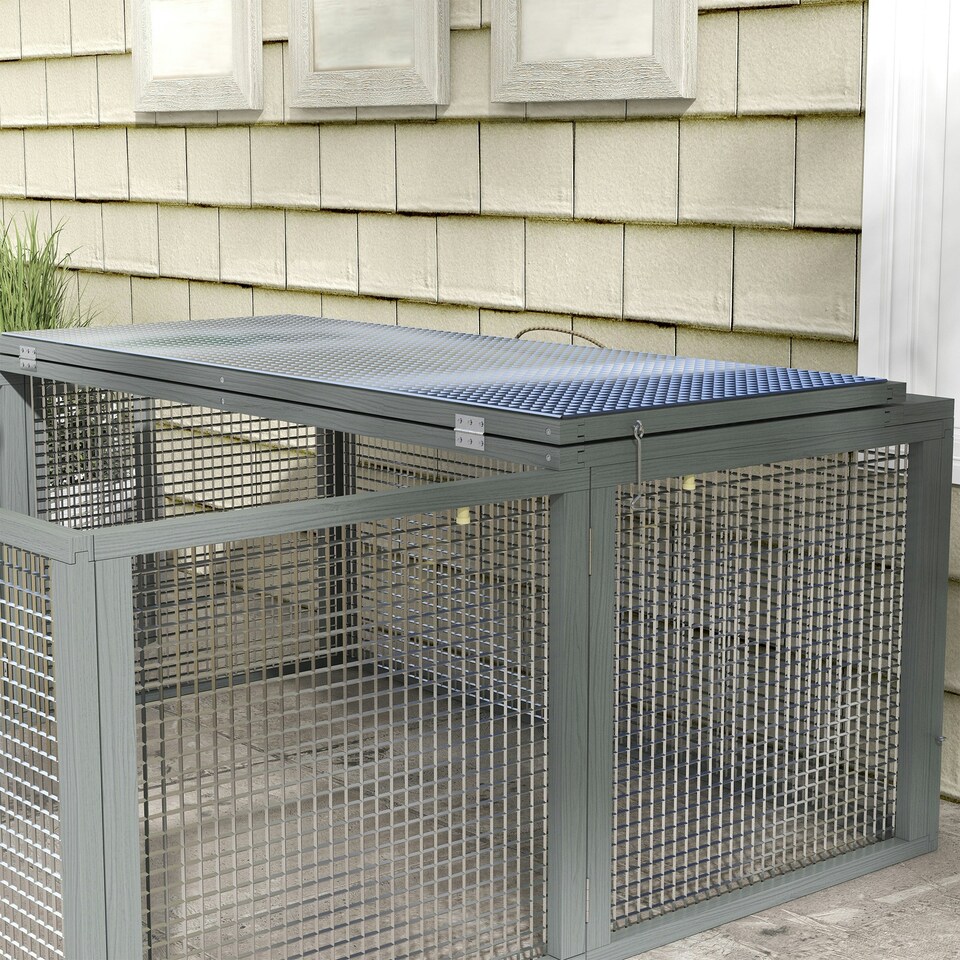 image 1 of PawHut Rabbit Hutch, Folding Wooden Rabbit Run with Openable Top, Grey