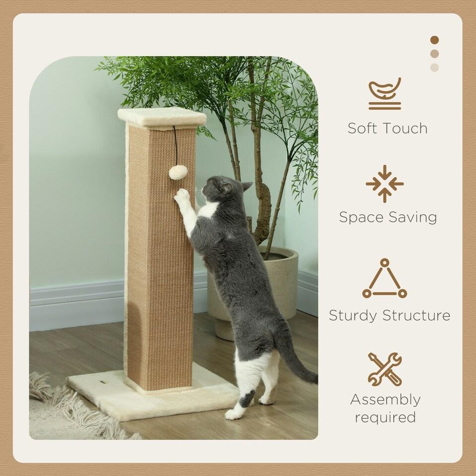 image 1 of PawHut Cat Scratching Post with Vertical Sisal Rope Ball Plush, 81cm, Beige
