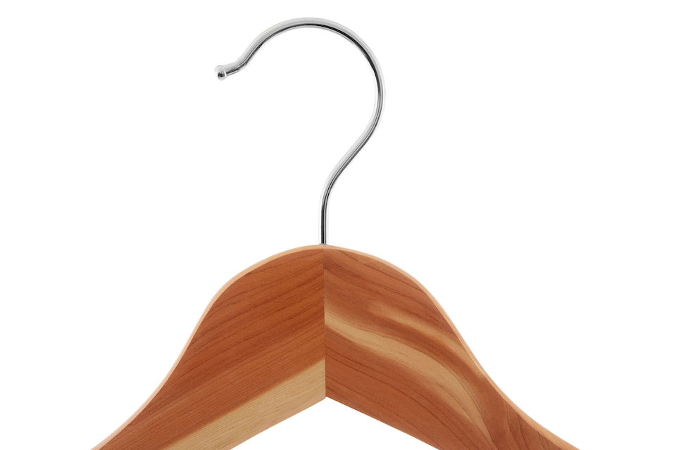 image 1 of Orsina Cedar Wood Trouser Hanger, Natural Anti-Moth Hanger With Fixed Rail & Chrome Hook, Helps Garment Freshness