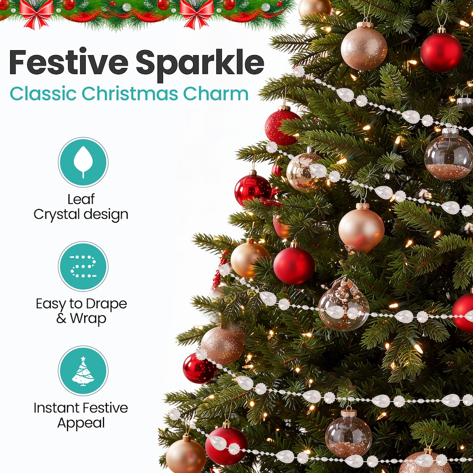 image 1 of Iridescent Bead Chain Garland, Christmas Clear Garland Strands - 8M