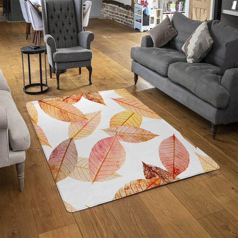 image 1 of Autumn toned skeleton leaves (Rug) Multi | Large: 140x200cm
