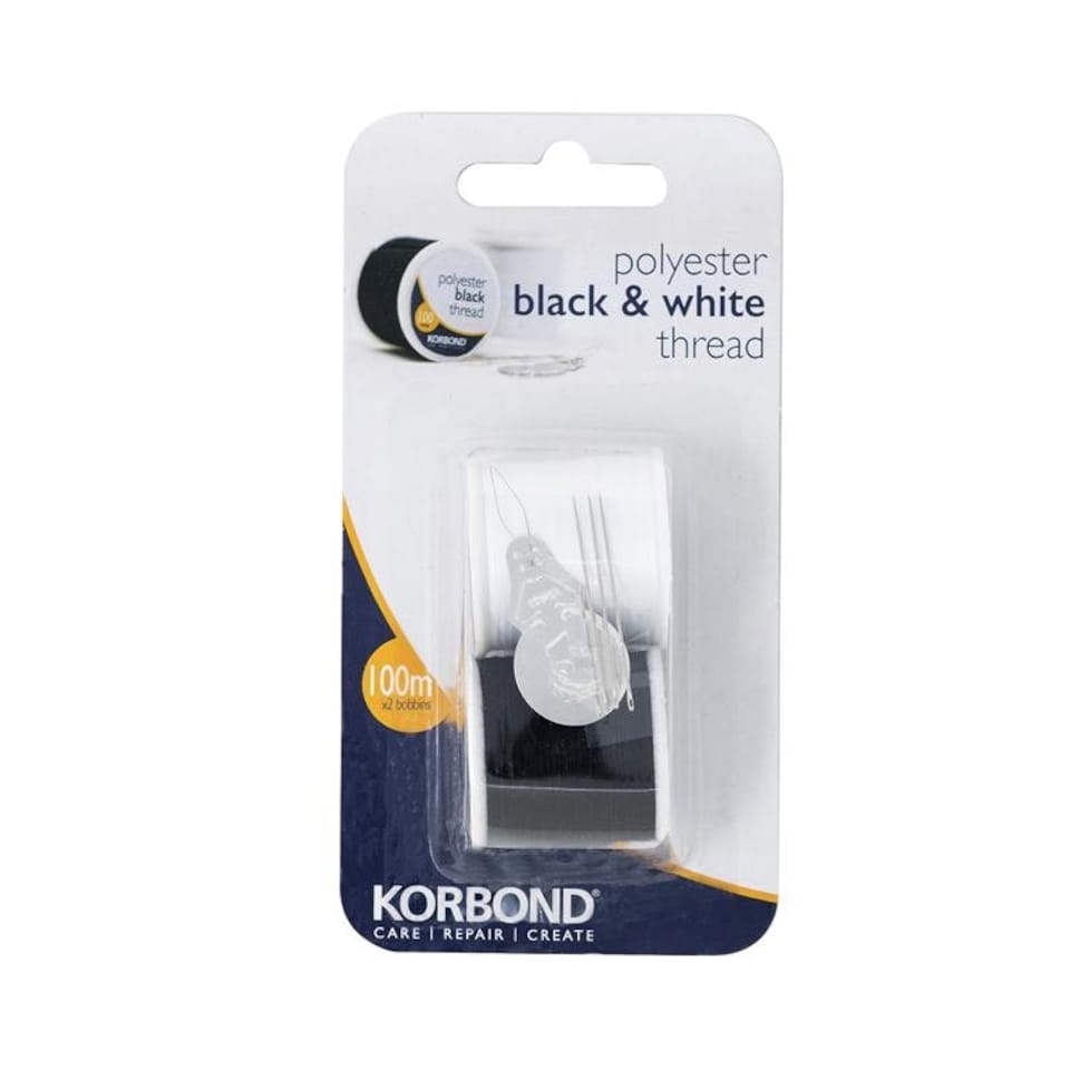Korbond Polyester Black & White Thread 2pk - One Colour - One Size