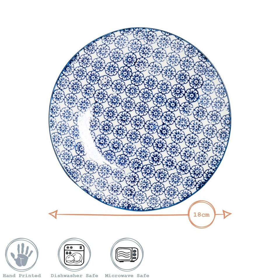 image 1 of Nicola Spring Hand-Printed Side Plates - 18cm - Turquoise - Pack of 6 Multi