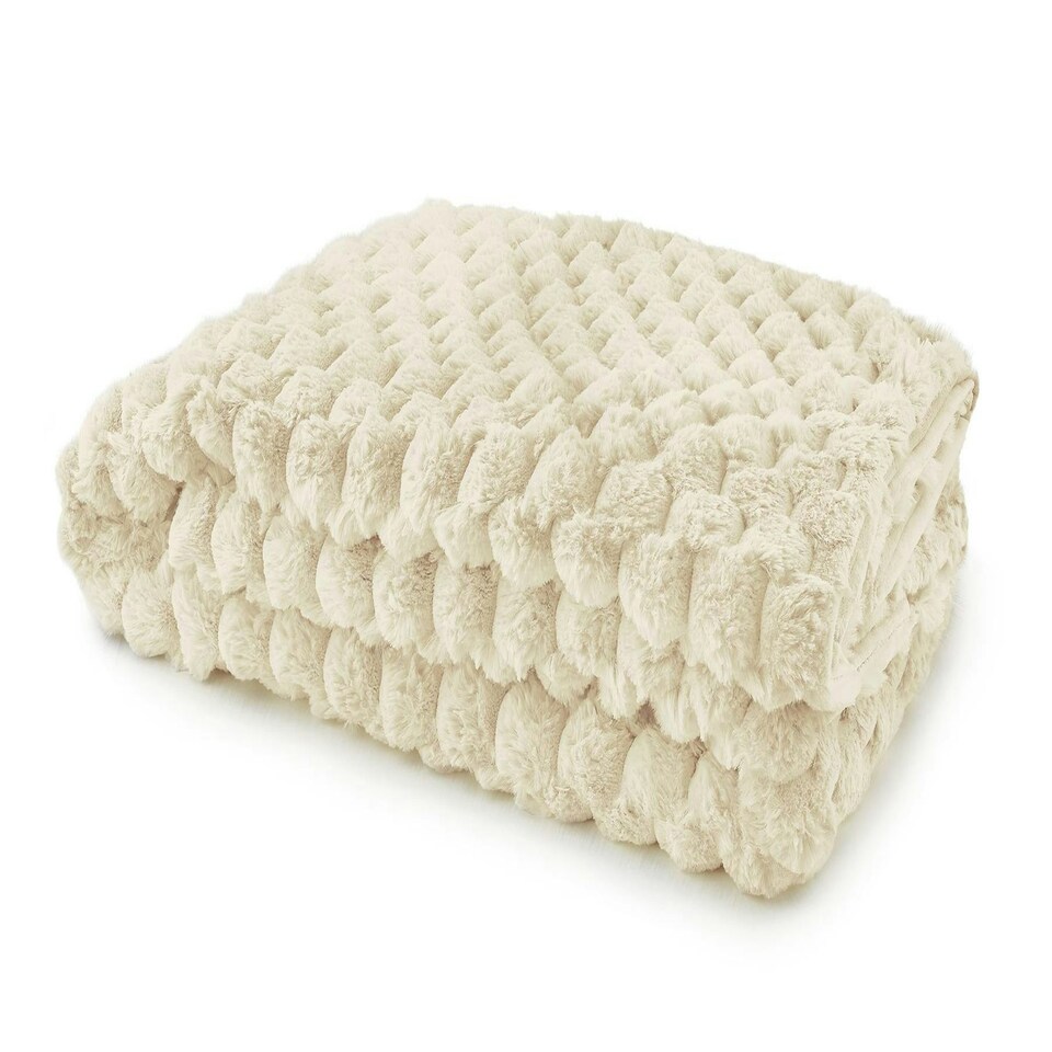 image 1 of Lush Faux Rabbit Fur Cream Throw 140x180cm