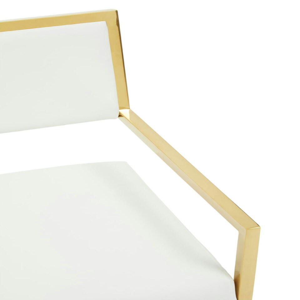 image 1 of Interiors by Premier Ivory Modern Leather Effect Dining Chair, Metal Accent Chair with Cutout Back, Gold Finish Chair for Dinner
