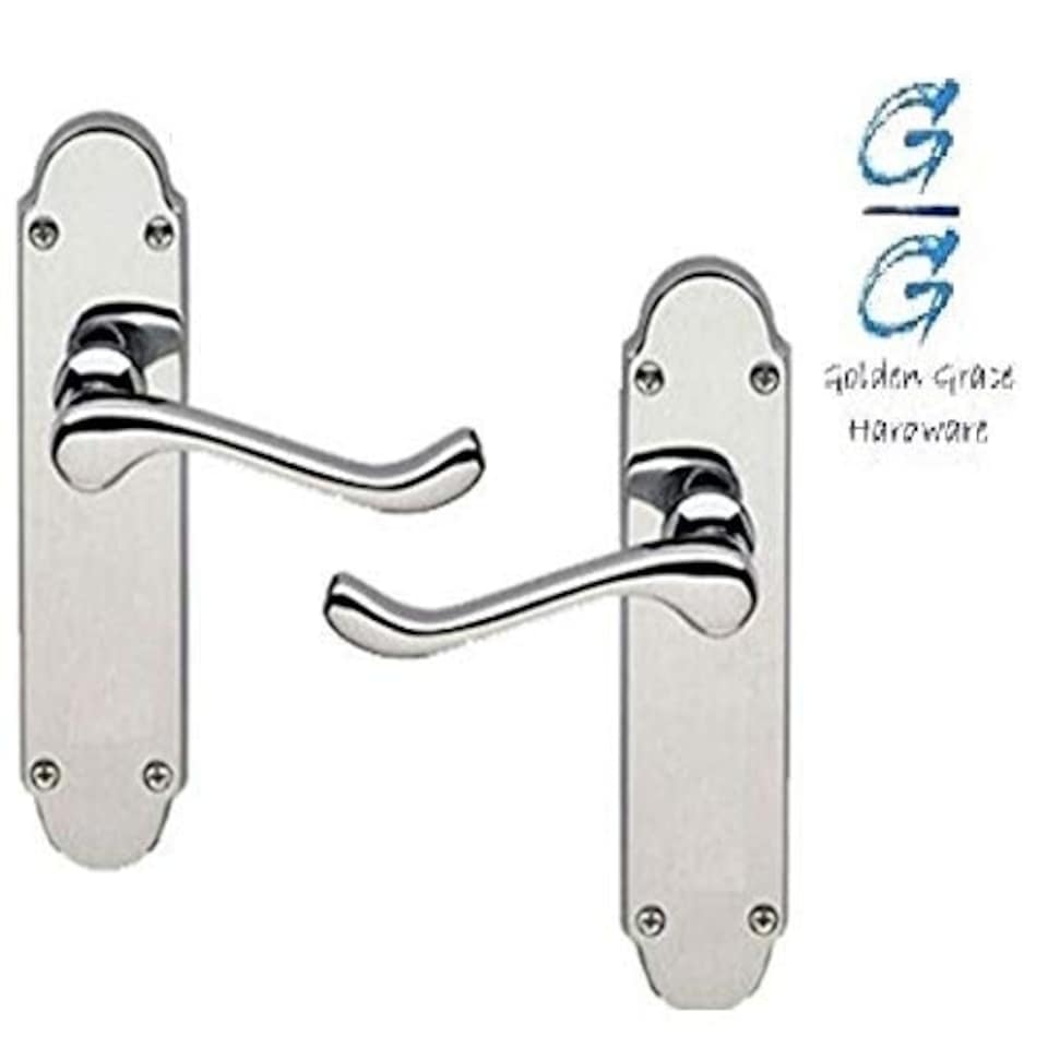 image 1 of Golden Grace 8 Pairs Epsom Design Victorian Scroll Handle on Shaped Backplate Door Lever Latch in Polished Chrome | Chrome | 8 Pairs