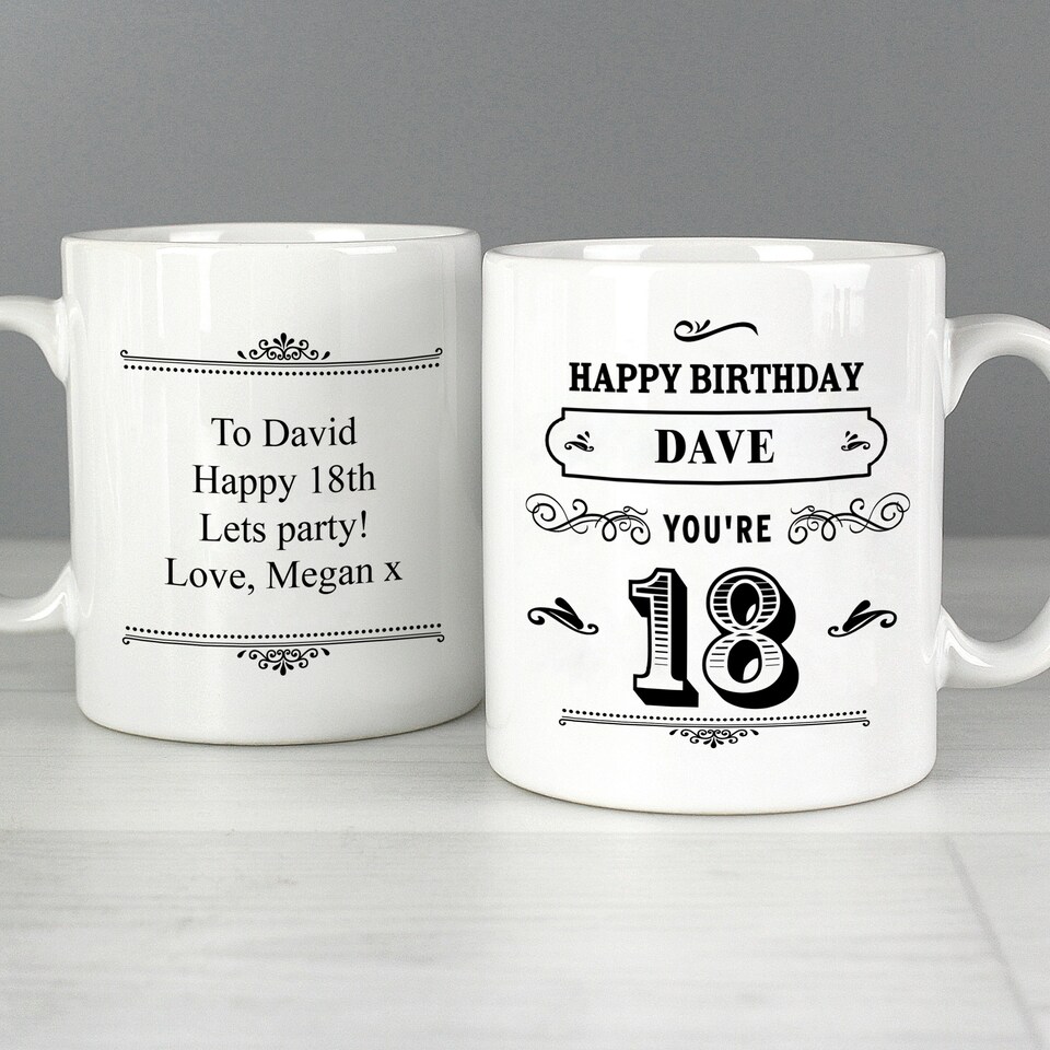 image 1 of Personalised Birthday Vintage Typography Mug White