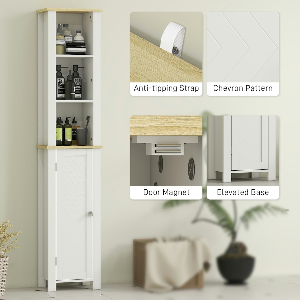 image 1 of kleankin Slim Bathroom Storage Unit with Open Compartment, White White