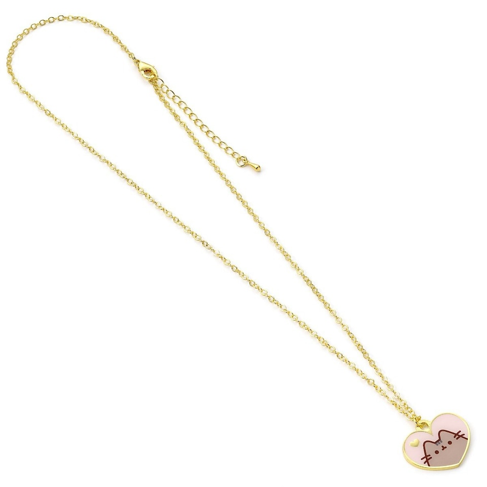 image 1 of Pusheen the Cat Pink and Gold Heart Necklace