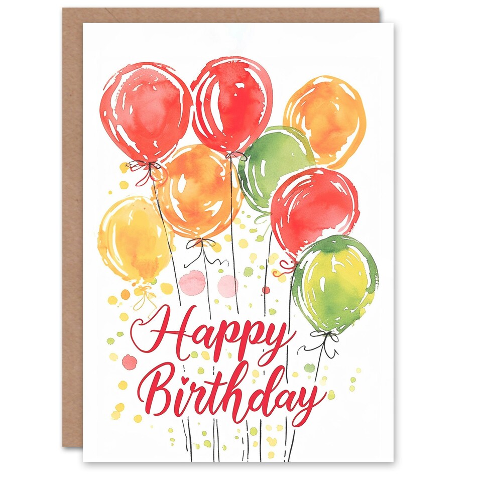image 1 of Simple Colourful Balloons Watercolour Man Birthday Card