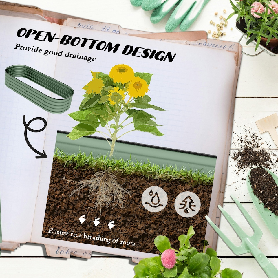 image 1 of Outsunny Galvanised Raised Garden Bed Planter Box with Safety Edging, Dark Grey