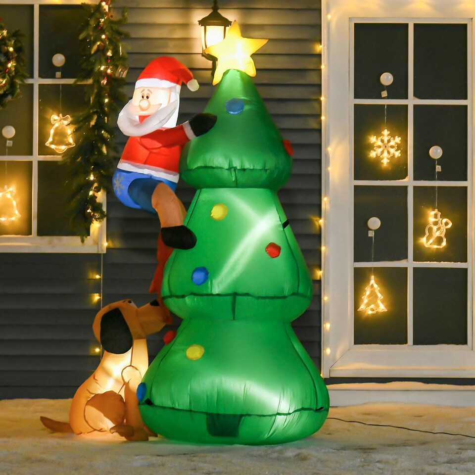 image 1 of HOMCOM 6ft Inflatable Christmas Tree, LED Light with Santa Claus Dog Decoration