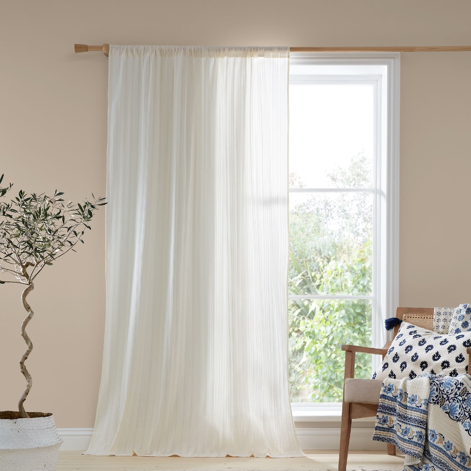 image 1 of Pineapple Elephant Zofia Broderie Cotton Anglaise Tab Top Voile Curtain Panel | Cream | Natural