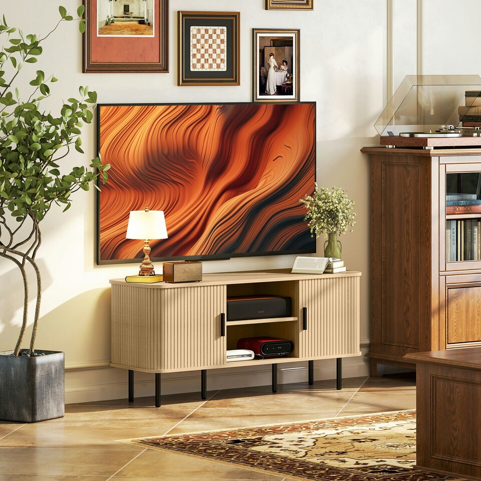 image 1 of HOMCOM TV Unit for Living Room, TV Stand, Oak Tone