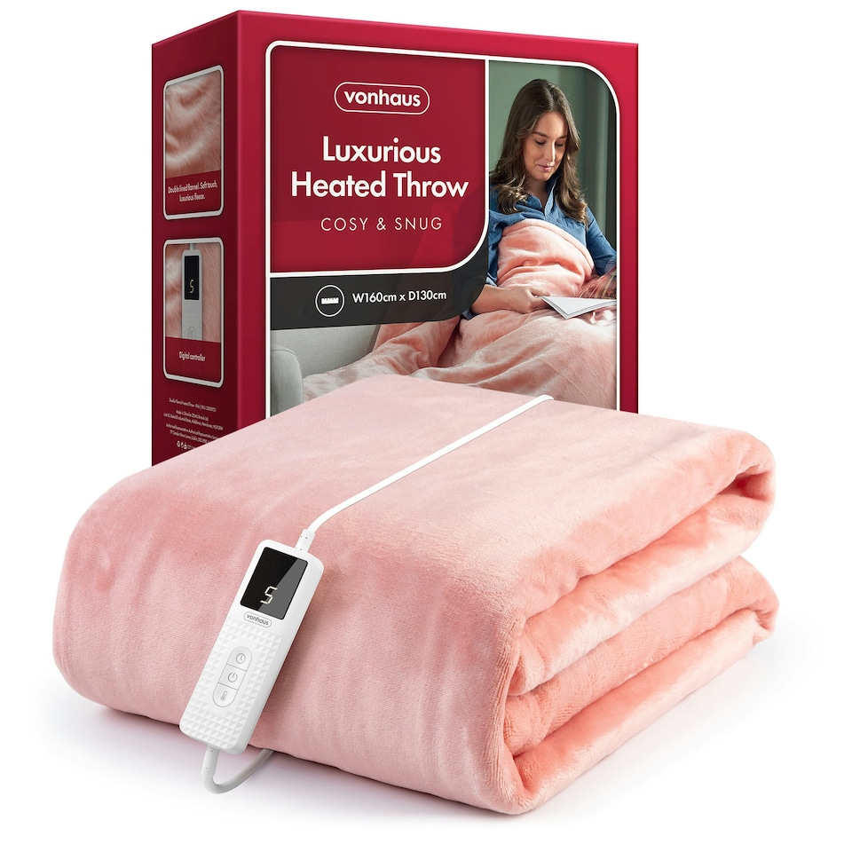 image 1 of VonHaus Heated Throw Blanket with Digital Control Pink
