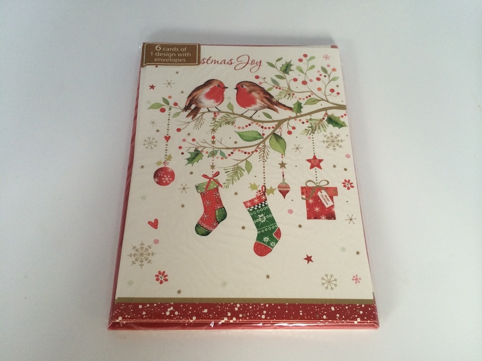 image 1 of Pack of 6 'Tree Robins & Present' Design Christmas Greeting Cards