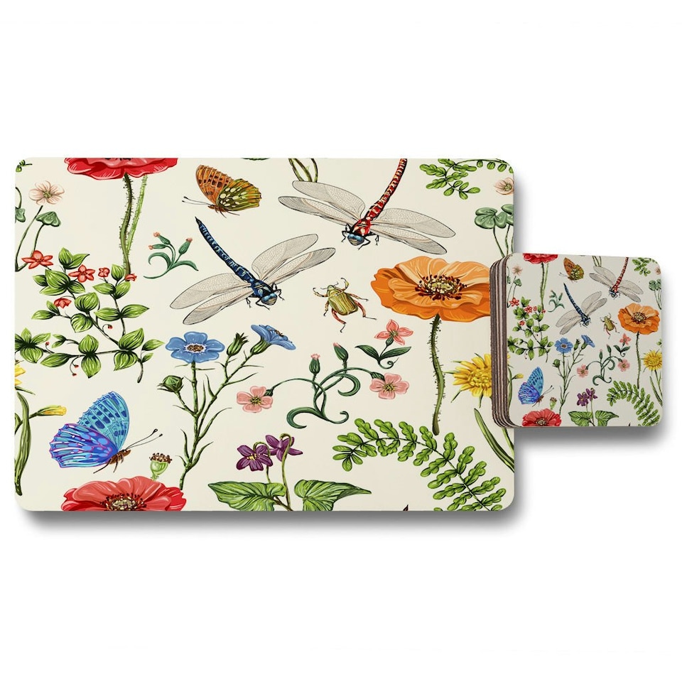 Flowers & Insects (Placemat & Coaster Set)