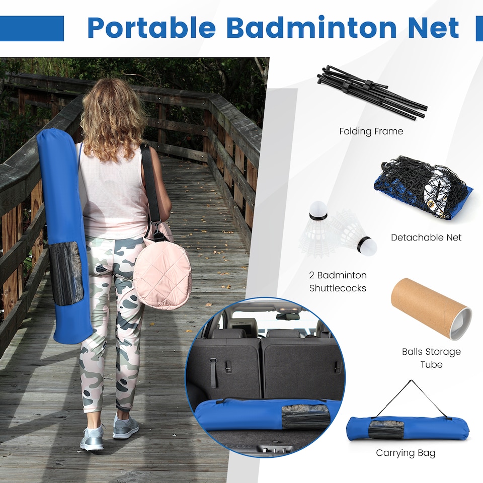 image 1 of COSTWAY Portable Badminton Net Height Adjustable Tennis Net w/ Poles