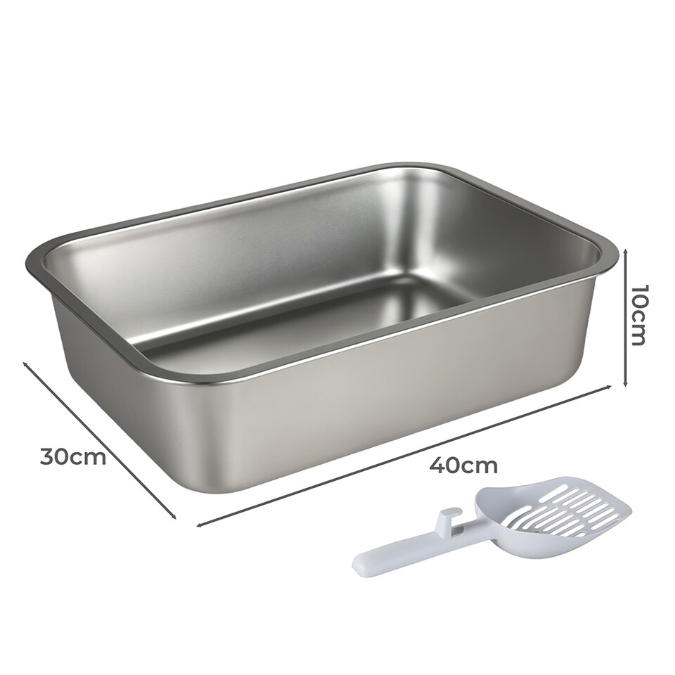 image 1 of Skylos Cat Litter Box Stainless Steel Toilet Tray for Kittens Cats Large