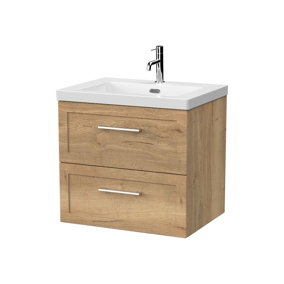 image 1 of Balterley Stonnall Traditional Wall Hung 2 Drawers Vanity Unit with 1 Tap Hole Fireclay Basin, 600mm, Autumn Oak