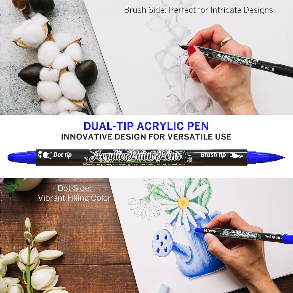 image 1 of Desire Deluxe Acrylic Paint Pens for Rock Painting, Stone, Ceramic, Glass, Wood, Canvas – Set of 12 Non Toxic Water Based Markers - Great Artists Painting Supplies