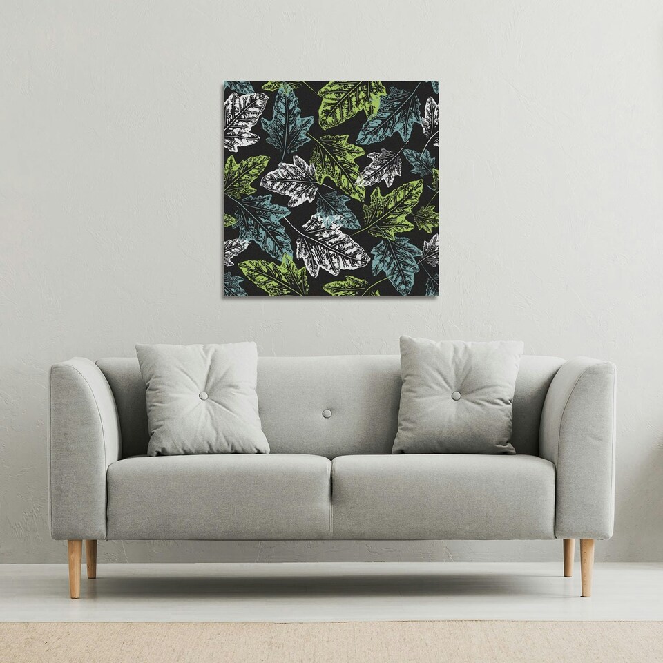 image 1 of Leaf Print on Dark Bachground (Canvas Print) 46 x 46 x 4cm