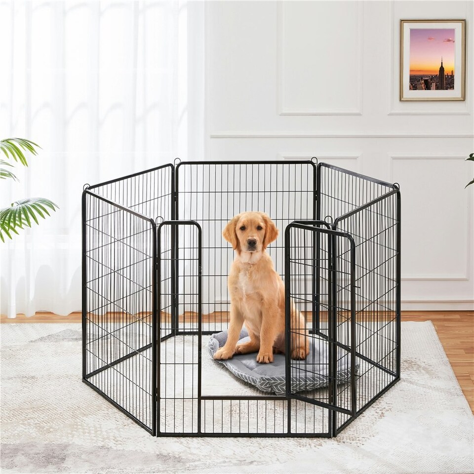 image 1 of Yaheetech 6 Metal Dog Playpen Panels, 80 × 100 cm Black