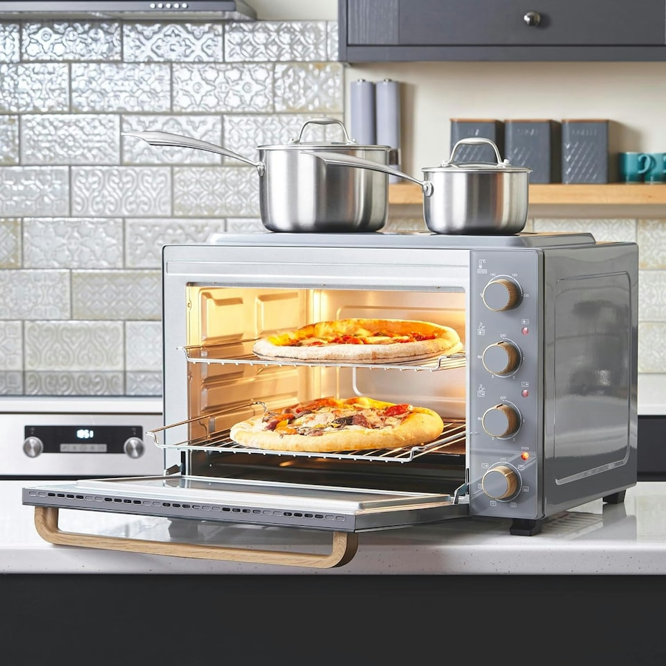 image 1 of Cooks Professional Mini Oven | 48 Litre with 2 Ceramic Hobs | 1800W Oven | 1000W and 1500W Ceramic Hobs | White Nordic