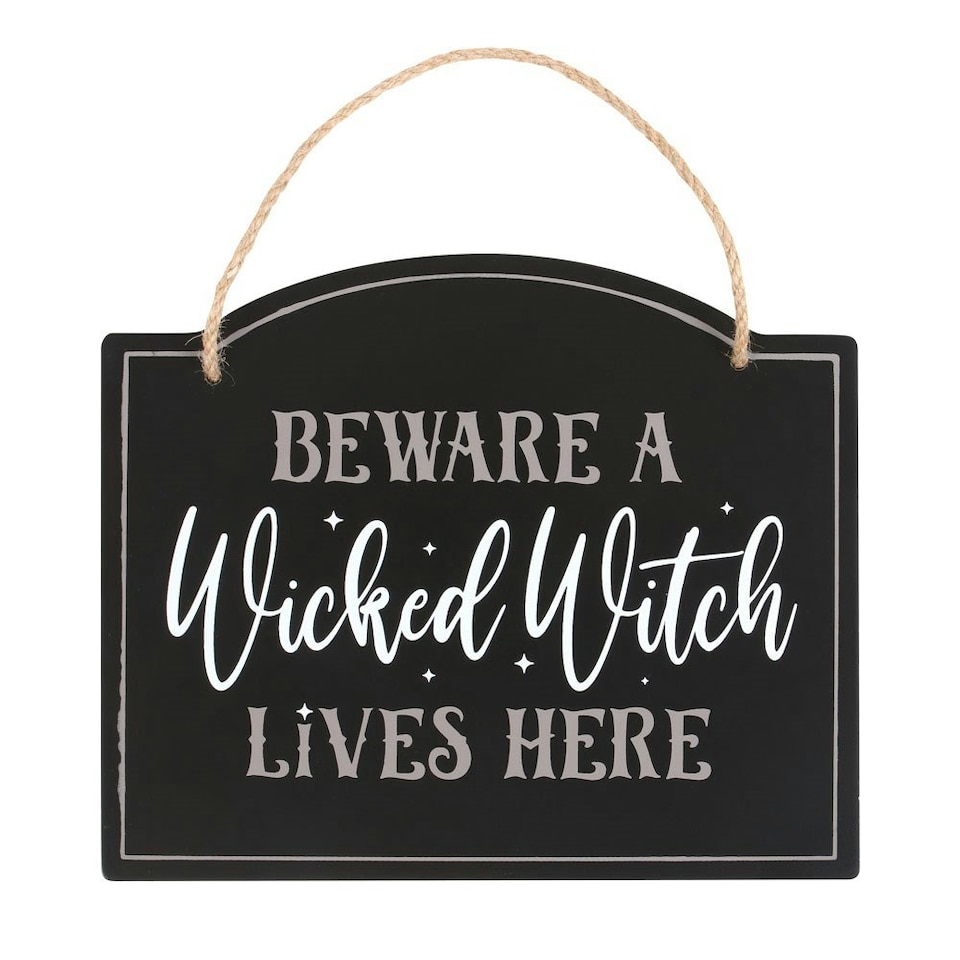 image 1 of Something Different Beware A Wicked Witch Lives Here Hanging Sign - Black/White - One Size