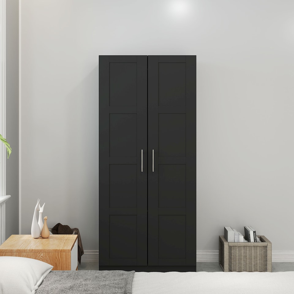 image 1 of HOMCOM 2 Door Wardrobe for Bedroom, Double Wardrobe with Shelves and Hanging Rail, Modern Bedroom Furniture, 80x54x180cm, Black