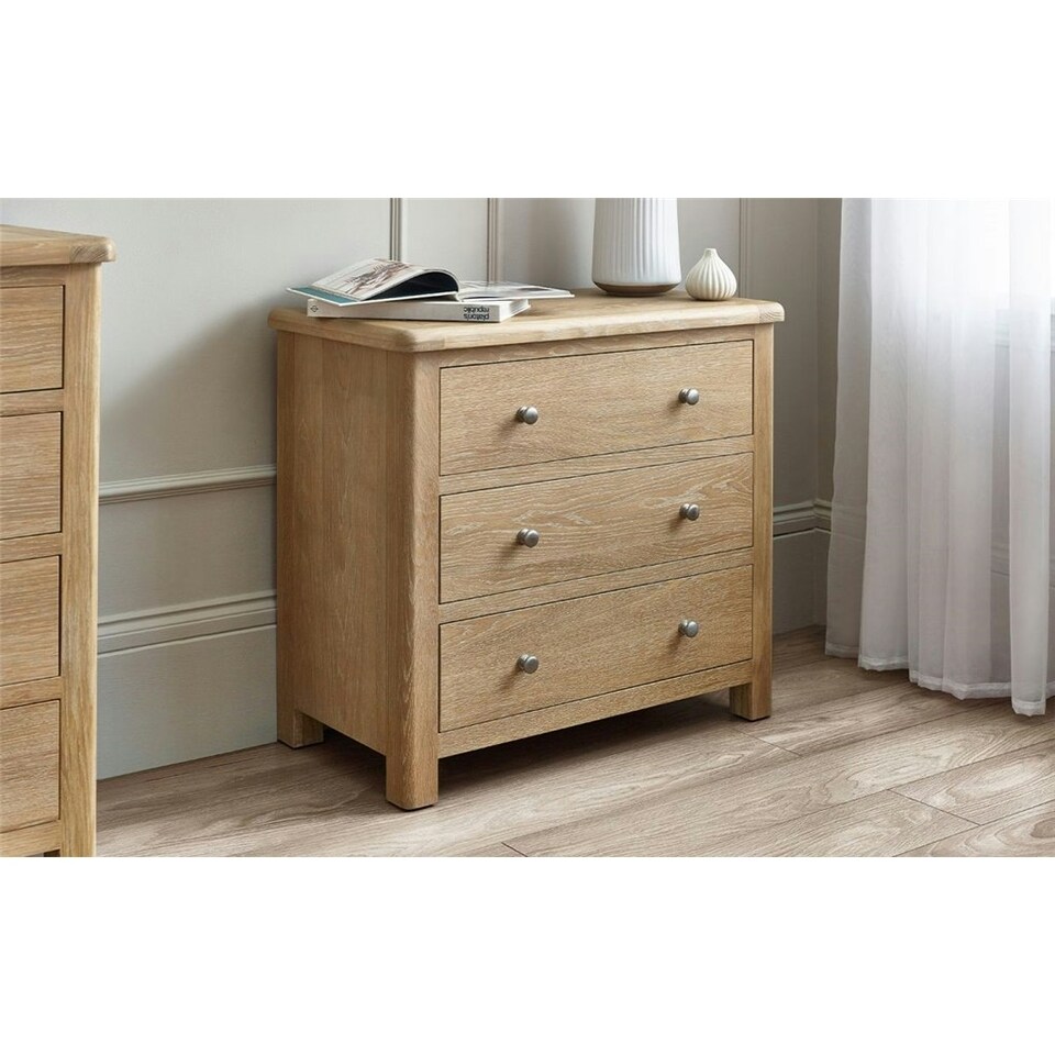 image 1 of Rustic Limed Oak 3 Drawer Chest