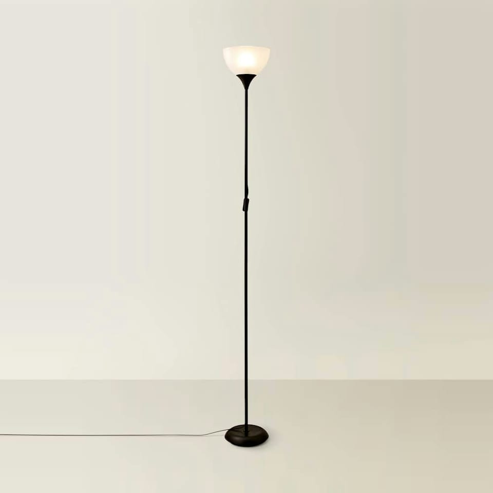 image 1 of ValueLights Dalby Black Uplighter Floor Lamp White Shade & Bulb Black