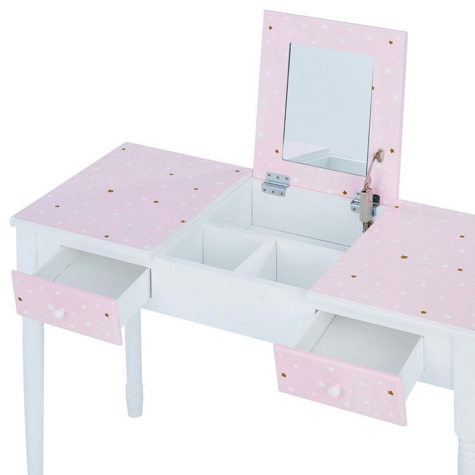 image 1 of Teamson Kids Twinkle Star Vanity Set with Foldable Mirror and Chair, Pink/White